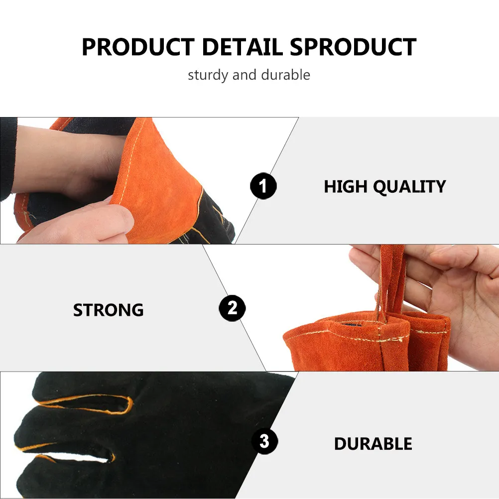 

1Pair Barbecue Gloves Outdoor Heat Insulation Double Layer Cowhide Protective Gloves for Camping Bbq High Temperature