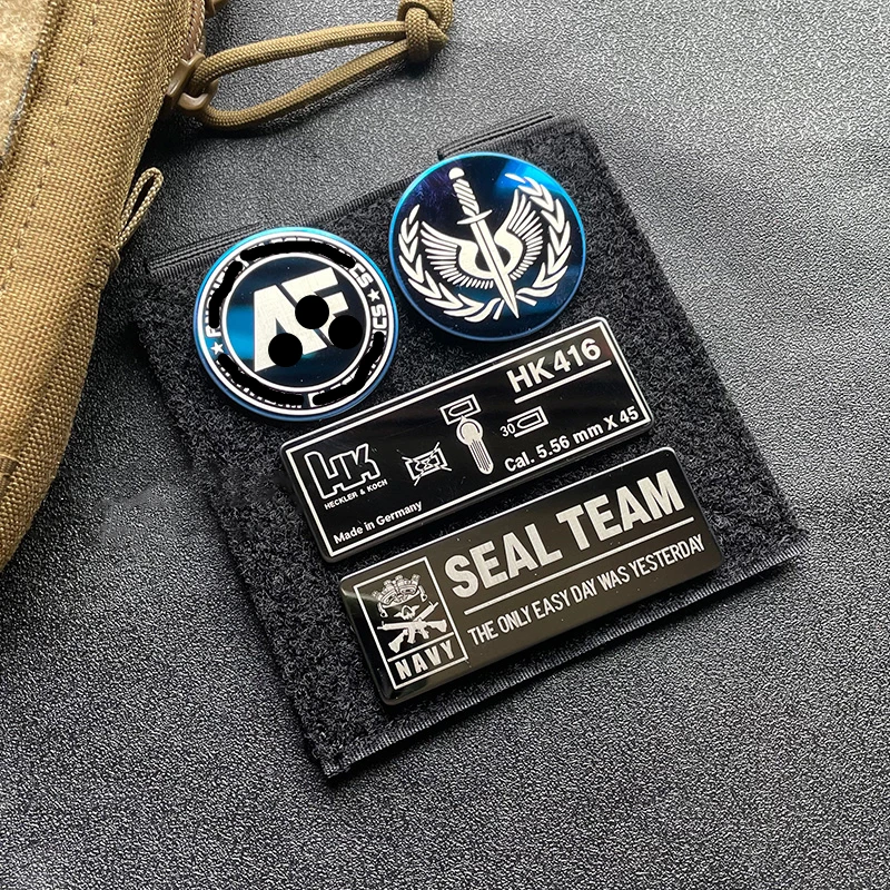 Metal Weapons Patches Navy SEALS TEAM 550W Precaution Danger Water Bomb Skull Base DIY Tactical Badges with Hook HK416