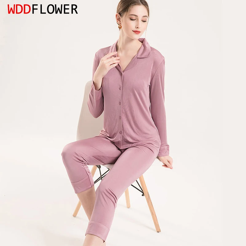 Women\'s 30% Silk 70% Viscose Pajama Set Sleepwear Nightgown M L XL 2XL TG200