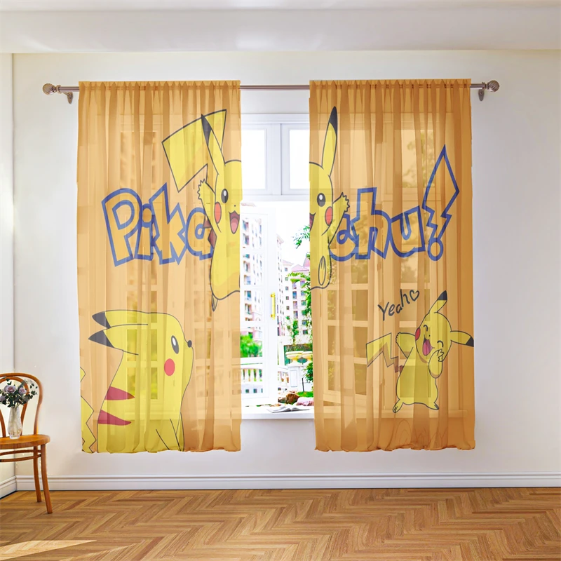 

Pokémon Voile Curtain Two-piece Leather Anime Kachu Voile Bedroom Living Room Tulle Curtain Children's Room Room Decoration