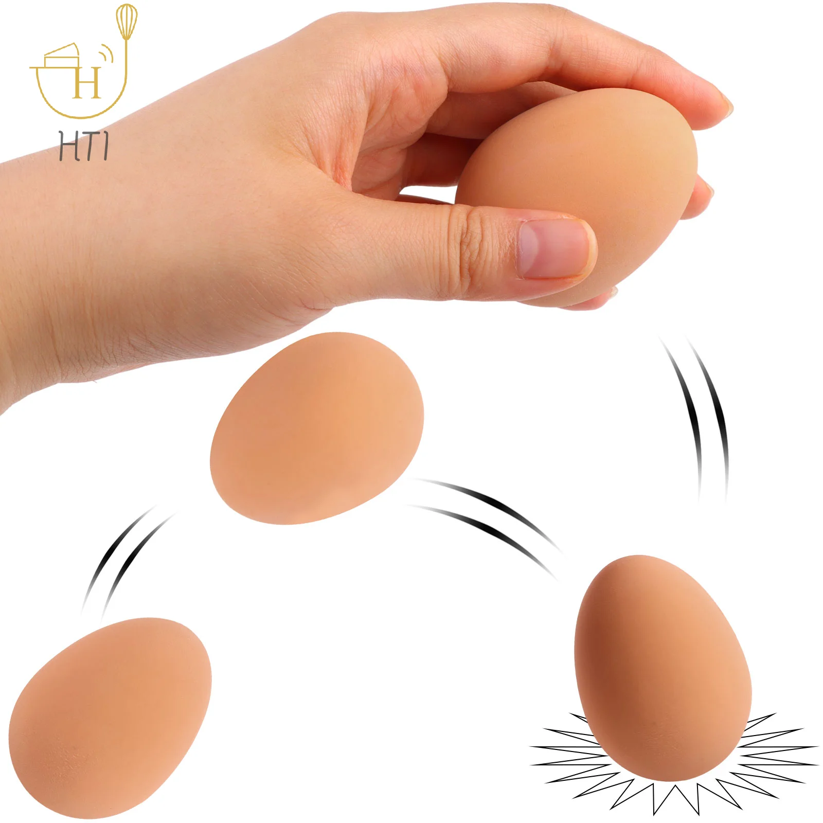 12 Pcs Mini Bouncy Balls Dog Egg Toys Soft Rubber Bouncing Brown Fake Eggs Bulk for Party Favors Funny Pet Toy (55 mm/2.16 Inch)