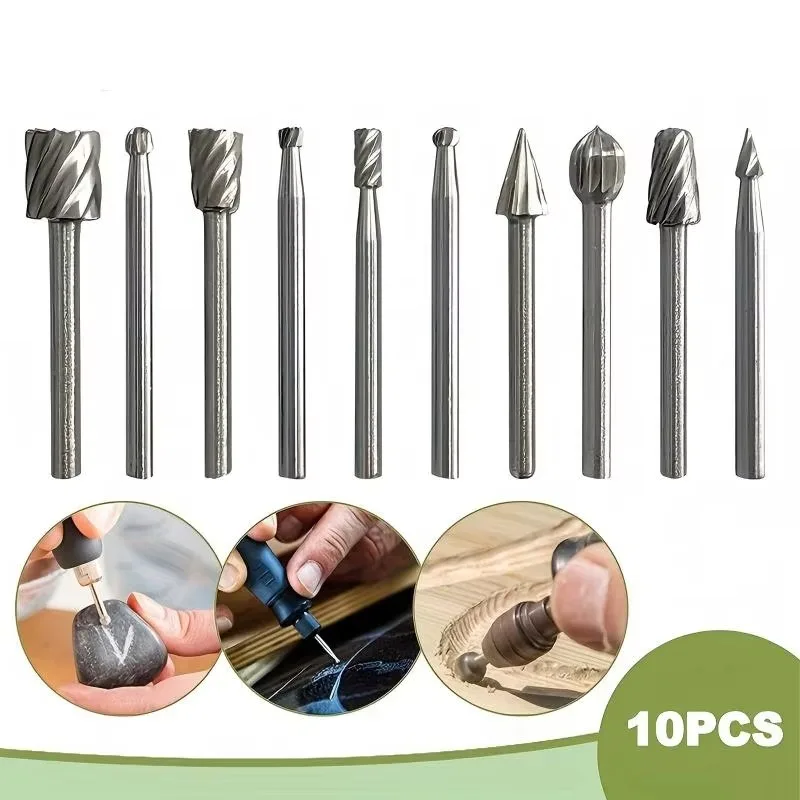 10 pieces per set 6/10Pcs High Speed Steel Rotary File Set Jewelry Carving Milling Bit Electric Grinding Tools