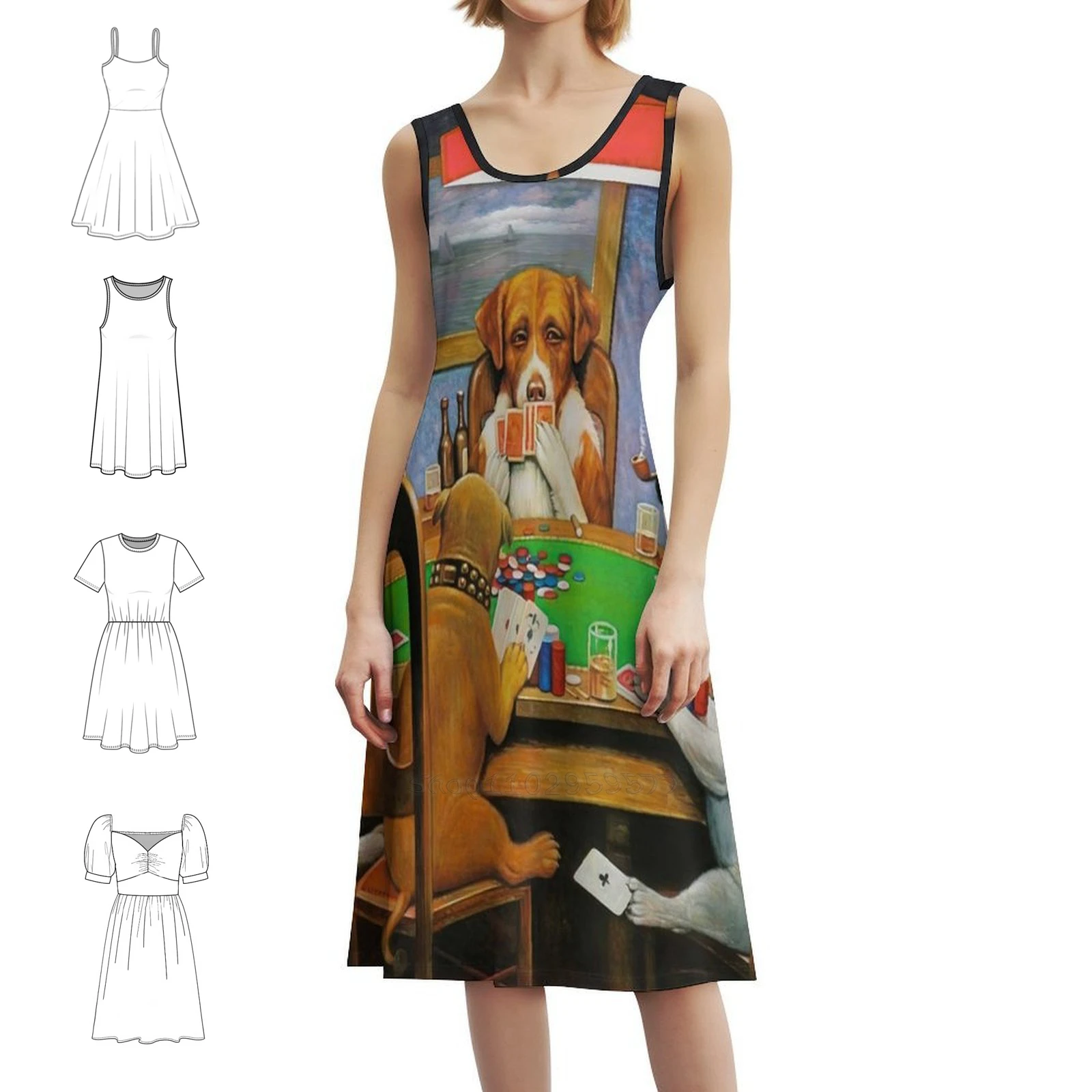 

Собаки играют в покер Cassius M Coolidge-A Friend In Need Богемное платье без рукавов с несколькими принтами Пляжное праздничное платье для отдыха Собака