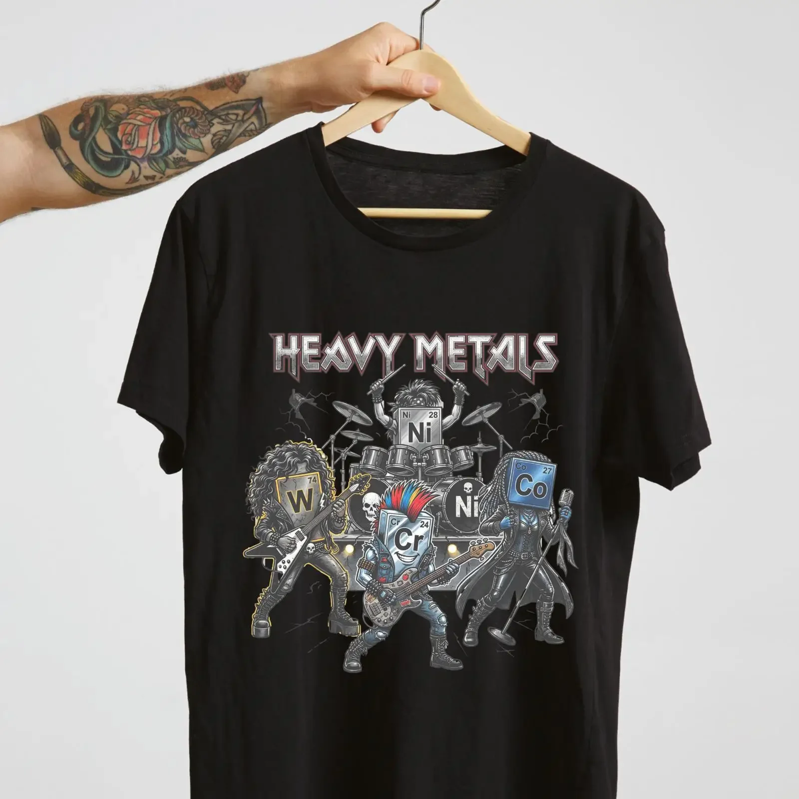 Heavy Metals Chemistry Rock Band T Shirt Funny Periodic Table Science Chemist STEM Teacher Casual  vintage Washed Soft graphic