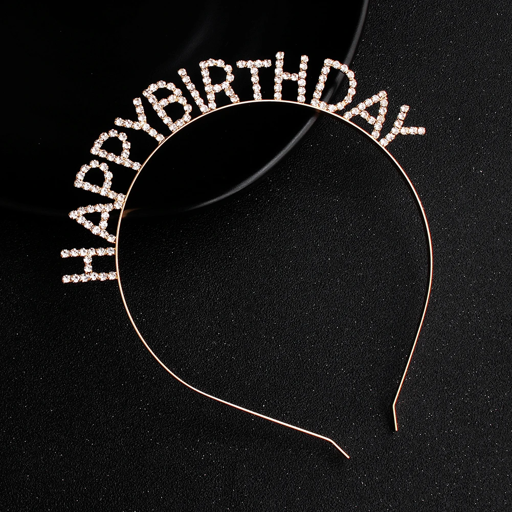 Glänzendes Strass-Stirnband mit englischen Buchstaben „Alles Gute zum Geburtstag“ für Frauen, Zinklegierungsmaterial, Party-Schmuck, beliebtes Haar-Accessoire – Detail 13
