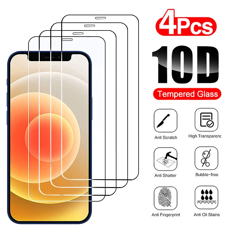2/4 Piezas Vidrio Templado Full Cover para iPhone 11 12 13 14 15 16 Pro Max 16E iPhone X XR Xs Max 6s 7 8 14 15 16 Plus