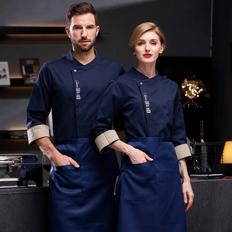 Chaqueta blanca de manga larga para chef, abrigo de Hotel, camiseta, uniforme de chef, abrigo de chef para restaurante, ropa de cocina transpirable con logotipo