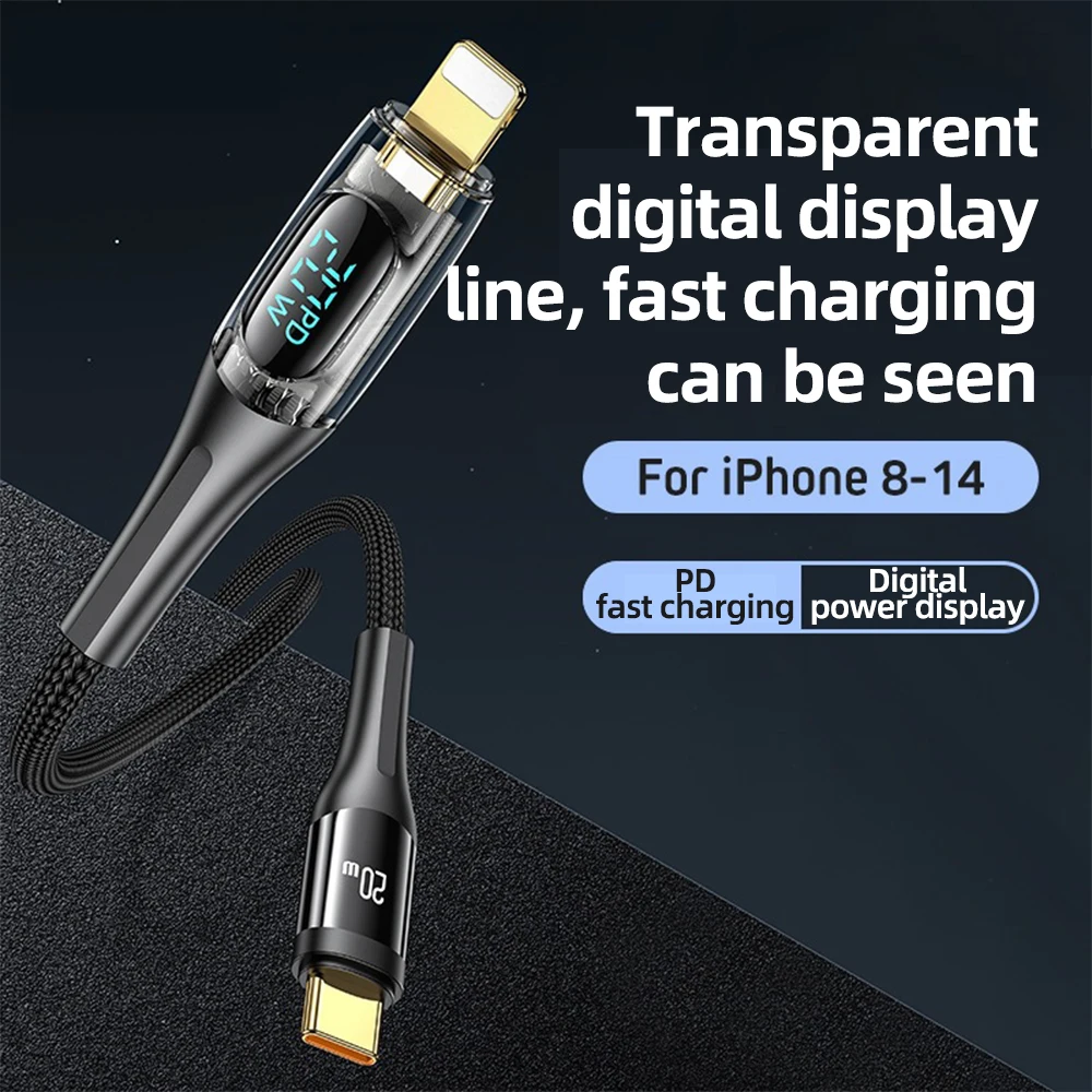 PD100W светодиодный цифровой экран питания, 2 м CC, USB-Lightning, USB-Type-C, 480 Мбит/с, телефон, ноутбук, медный сердечник, кабель для быстрой зарядки данных