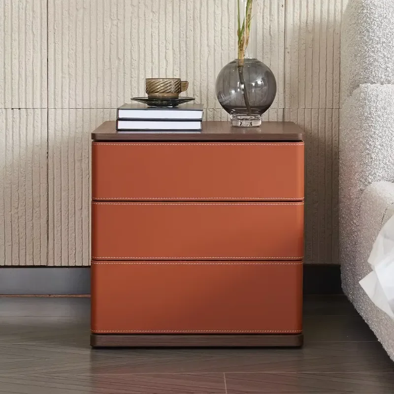 Minimalist Villa Hotel Square 3 Drawer Cube Storage Cabinet Soft Leather Upholstered Multi-layer Organizer Side Chest