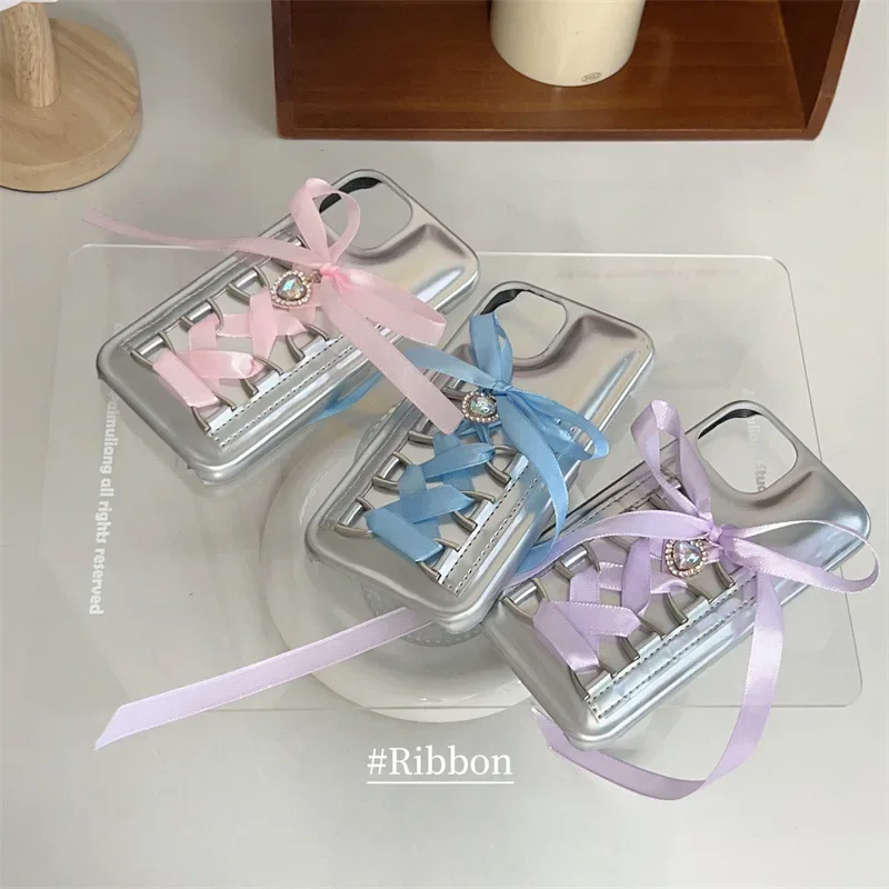 Sweet 3D Colorfu Ribbon Pink Blue Bow for iPhone Suitable for Apple 13 Phone Case For Lovely Women iphone 12 13 14 15 Pro Max