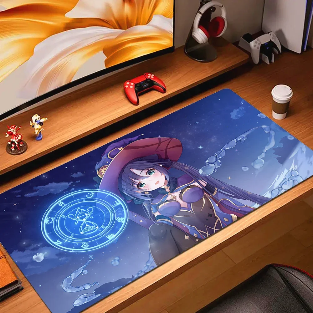 Large Gaming Mouse Pad Anime Mona Genshin Impact Mousepad With LockEdge Computer Keyboard Table Mat Rubber Anti slip Big Deskmat