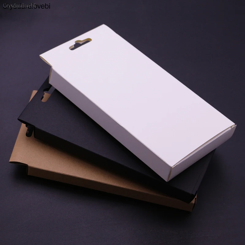 30pcs 4 Sizes Black Kraft Paper Box with Pvc Window for Mobile Phone Case Universal Phone Box Retail Phone Case Packaging Box
