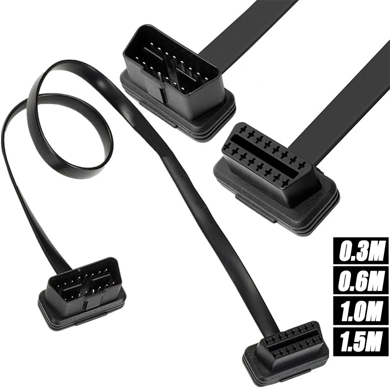 

Кабель-удлинитель OBD2 (штекер-гнездо) 30/60/100/150 см, 16-контактный плоский угловой кабель-«лапша» для GPS-трекинга и диагностики автомобилей ELM327