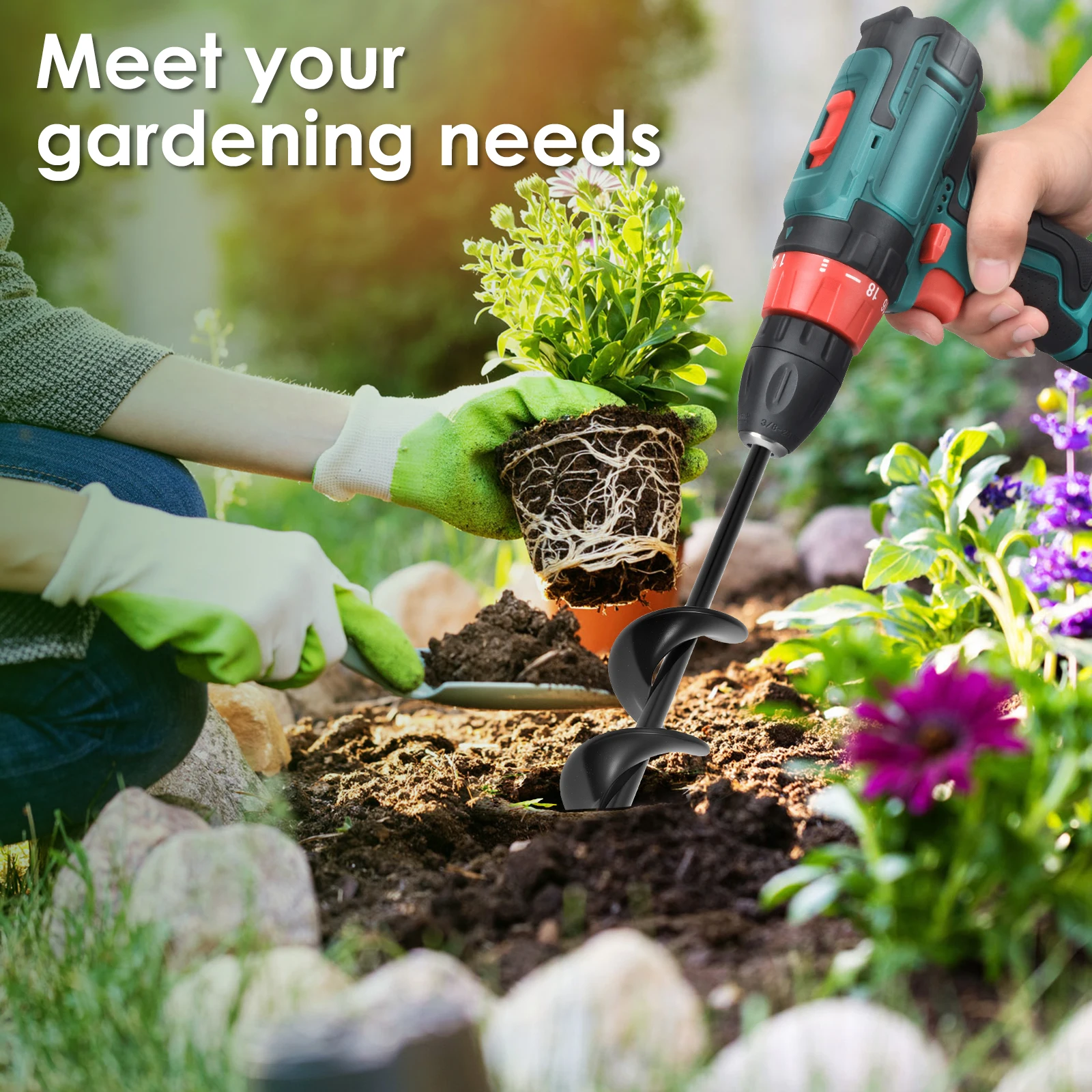 Garden Auger Drill Bit Diameter 80mm and 40 mm Spiral Garden Drill Bits for Making Holes and Planting Flowers Trees Shrubs