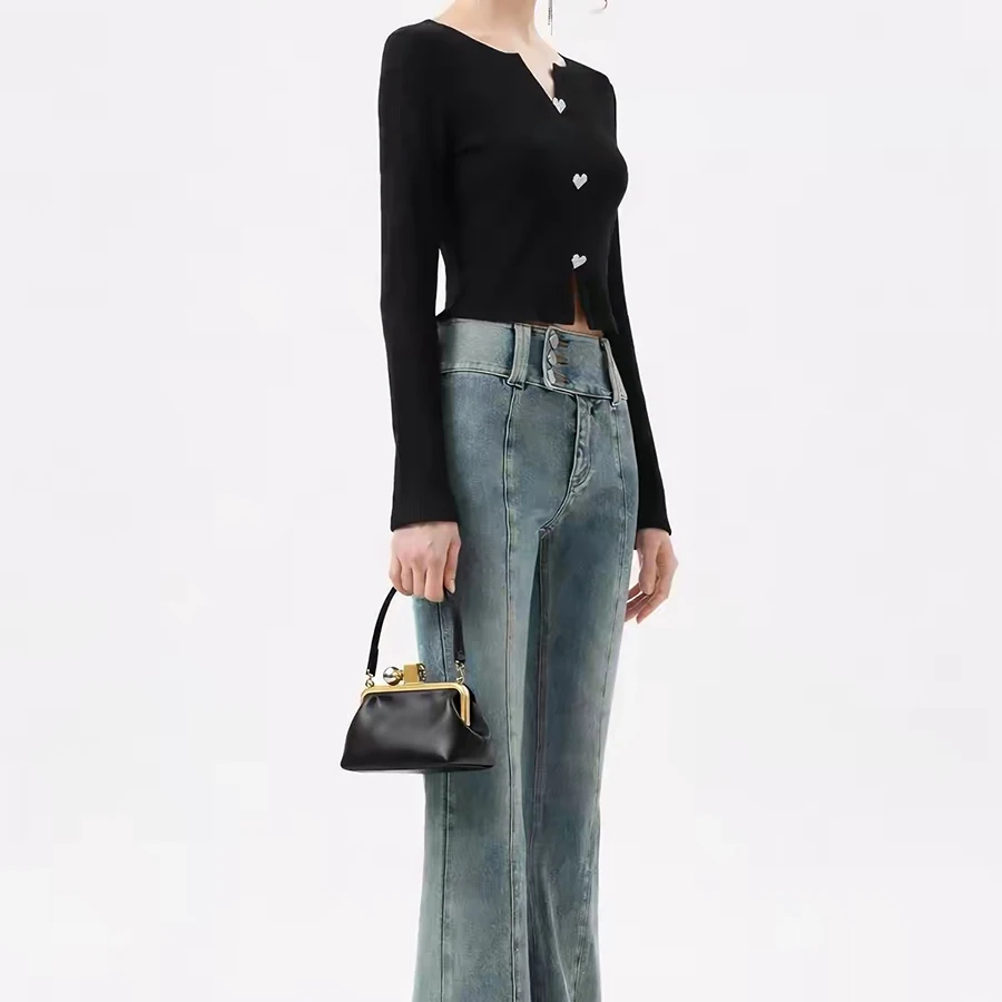 Fashion Women's Bag Metal Square Gold Ball Buckle Shoulder Bag High Quality Personality Clip Dinner Bag Designer Luxury Handbags