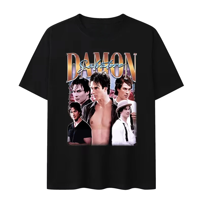 Damon Salvatore Ian Somerhalder TV T-shirt Y2k Men's and Women's Matching Couple T-shirt International Bestseller Comfortable