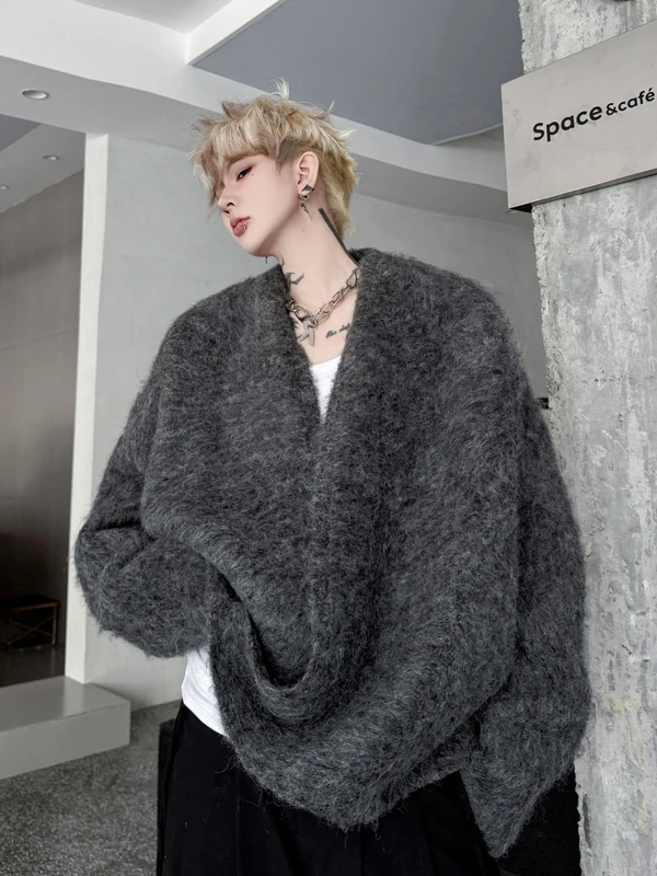 

Мужской вязаный кардиган TANGZ STUDIO с V-образным вырезом и скрытыми пуговицами, винтажный зимний свитер в стиле Lazy, теплый и модный