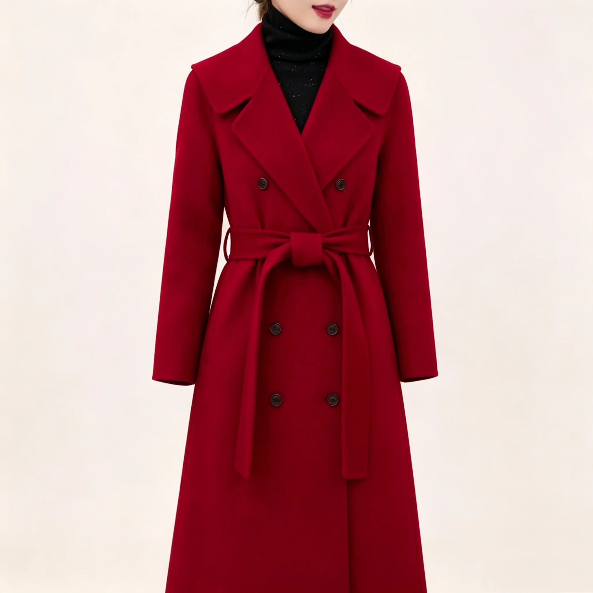 Women Fashion Long Wool Blend Coat Double Breasted Long Sleeve Lapel Blends Jacket Autumn Winter 2026 Lady Warm Street Outerwear