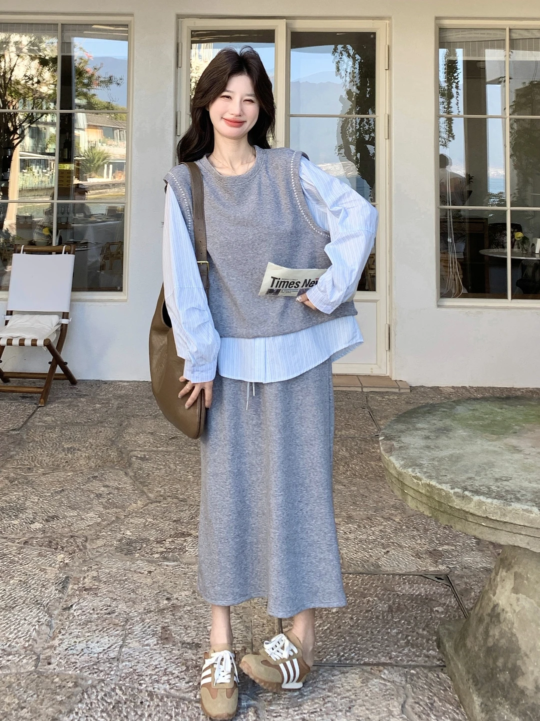 

Casual Style Shirt And Sweatshirt Half Skirt Set Women's Spring Autumn Outgoing Loose Versatile Two Piece Set High Waist
