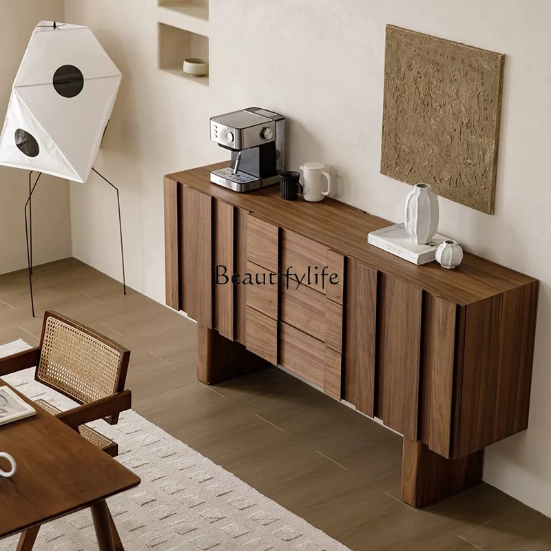 

02Nordic solid wood dining side cabinet modern simple living room storage cabinet wabi sandy wind