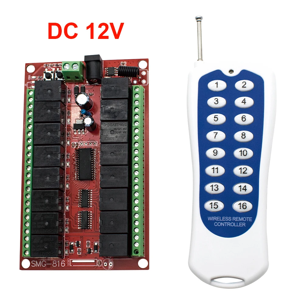 DC 12V 16 Channel Relay RF Switch Remote Control Transmitter Receiver 433MHz Command Long control distance