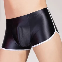 Sexy Lingerie Men Oil Glossy Shiny Safety Shorts Elastic Underpants Smooth Panties Home Shorts Seamless Male Shorts