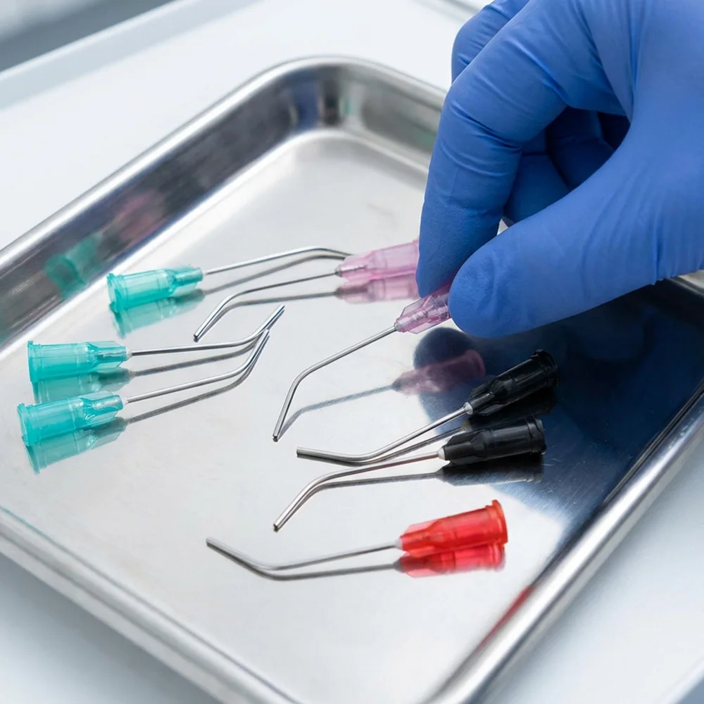 Multiple Color Specifications, 45-Degree Extended Angled Dispensing Needle Tip, Extended Stainless Steel Bent Needle Tip, Luer Lock Angled Dispensing Needle, Industrial Precision Dispensing Machine Accessories