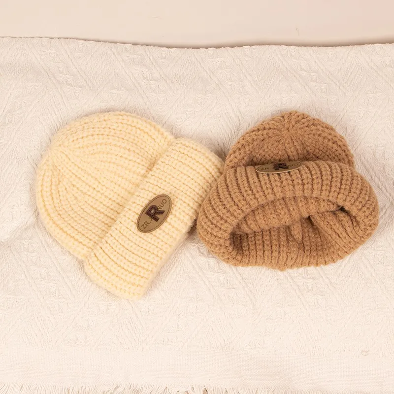 Autumn Winter Baby Warm Knitted Hats Solid Color Letter Children Beanie Hat Hat Soft Comfortable Kids Bonnet For 1-8Years