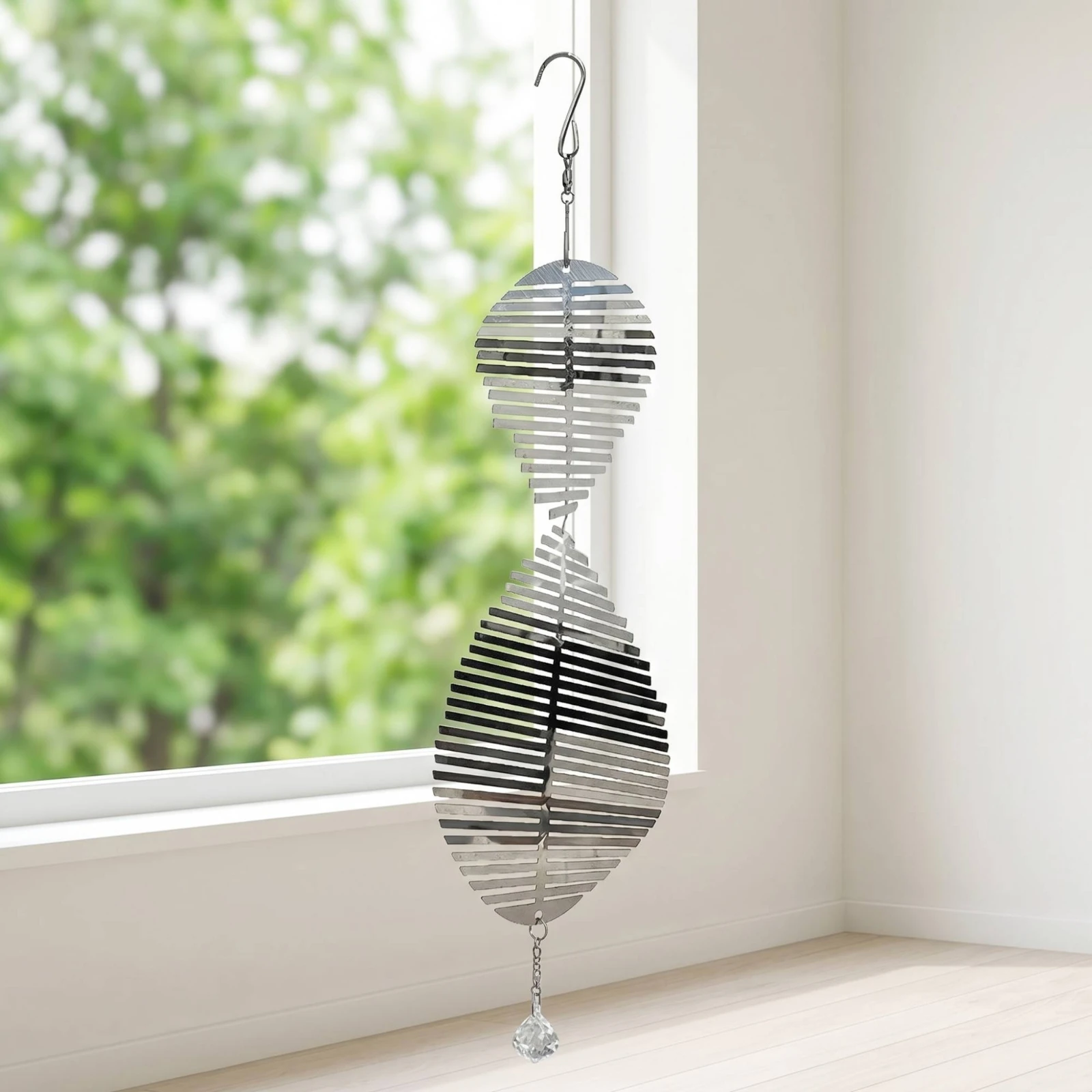 Wind Rotator with Crystal Pendant Stainless Steel Metal Wind Chime with Pendant Decor Reflective Weather-Resistant for Garden