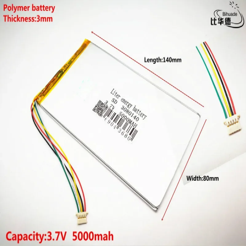 5P2.0 The tablet battery 3.7V 5000mAH 3080140 Polymer lithium ion / Li-ion battery for tablet pc battery