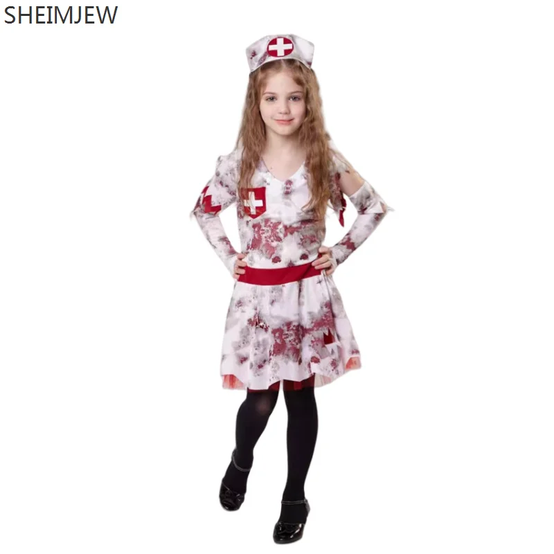 

Halloween Children Bloody Nurse Cosplay Costume Kids American Horror Zombie Nurse Outfit Carnival Party Stage Showing Dress Up