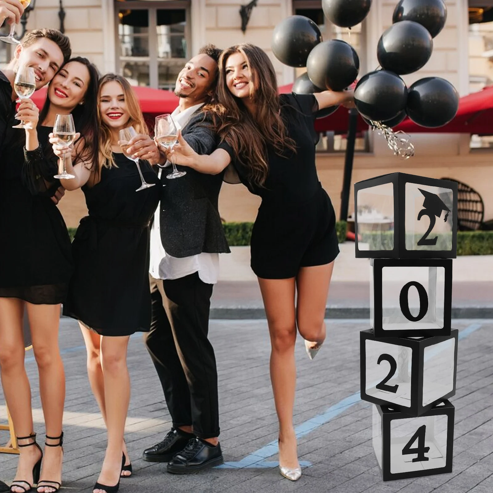 

1Set Graduation Balloon Box Empty Photo Prop 2024 Grad Party Decoration Balloon Holder Durable Reusable Display Box