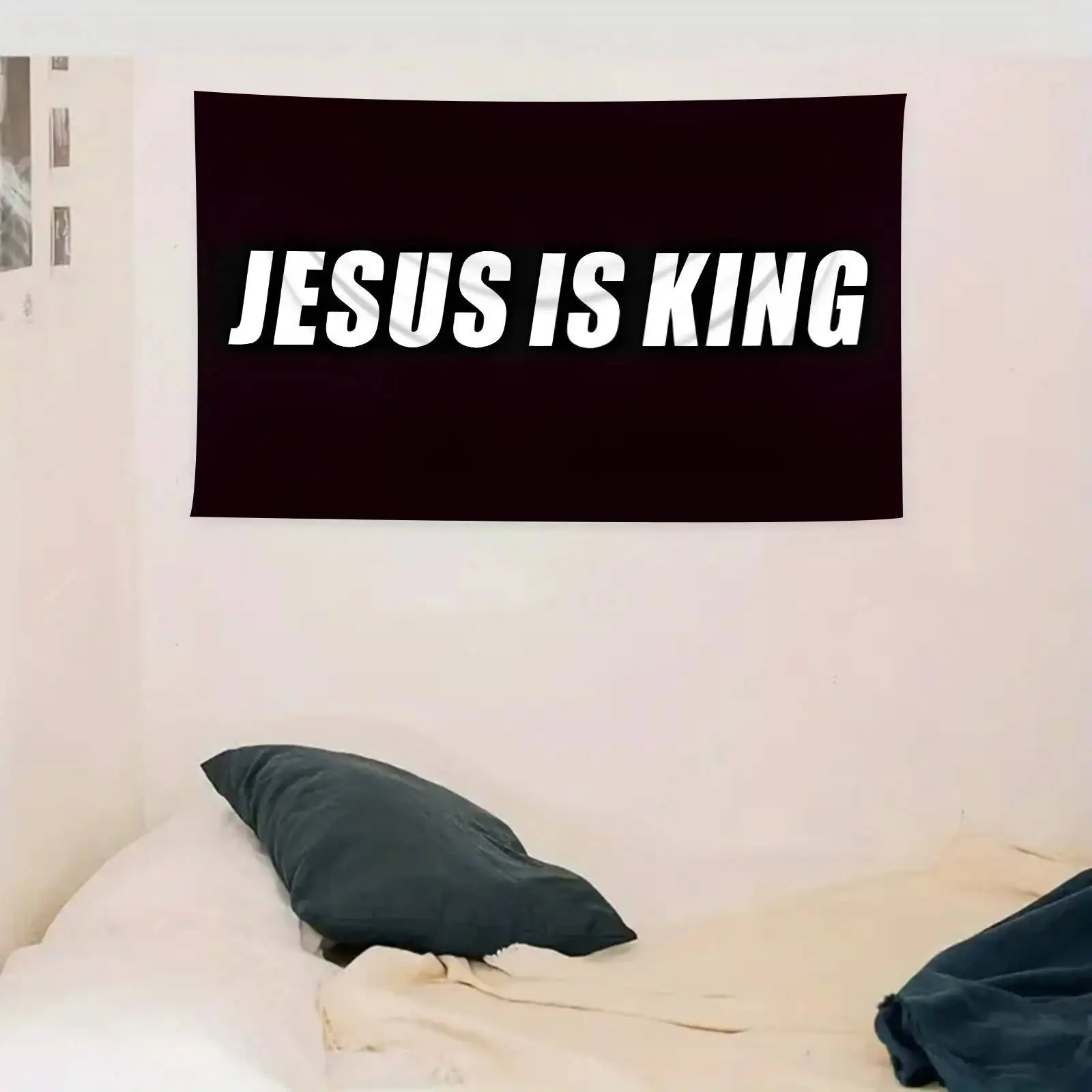 VIKAMA Wandteppich „Jesus ist König“, minimalistischer schwarz-weißer Stil, Wohnzimmerdekoration, Heimdekoration