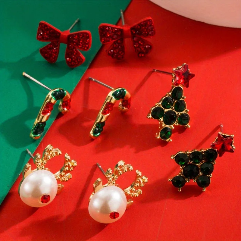 

Christmas Earrings for Women Fashionable Reindeer Christmas Tree Rhinestone Studded Earrings Cartoon Holiday Earrings