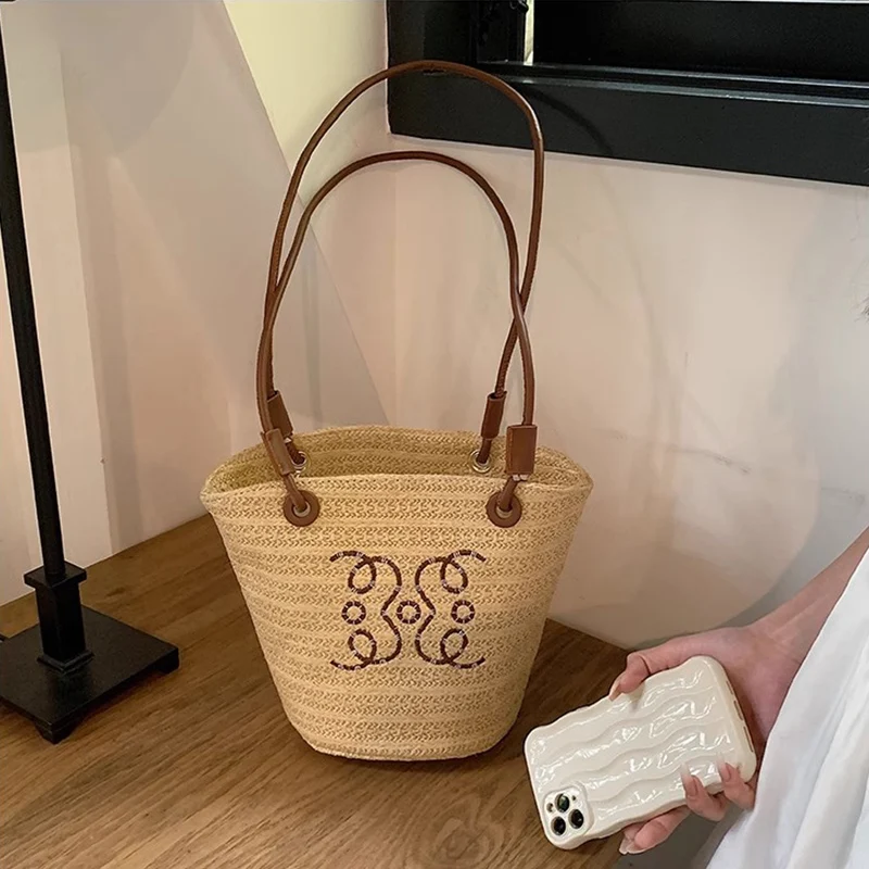 Summer Straw Bags for Women Hollow Raffia Crochet Beach Bags Rattan Woven Shoulder Bag Fashion Weaving Ladies Tote Handbags 2024