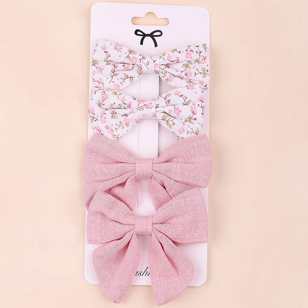 

4Pcs/lot Floral Print Bow Hair Clips for Baby Girls Infant Kids Knot Hair Pink Bow Barrettes Hairgrips Hair Accessories Gifts
