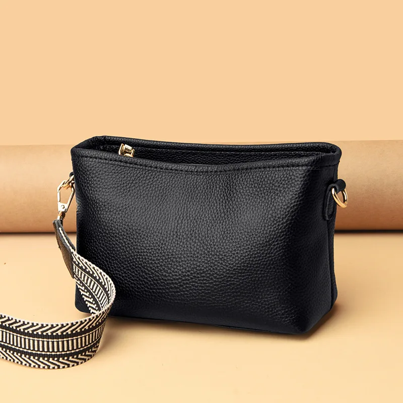 Brede Riem, Crossbody Echt Lederen Vierkante Toplaag, Koeienhuid Enkele Schouder Zacht Leer, Veelzijdige Damestas, Trendy,