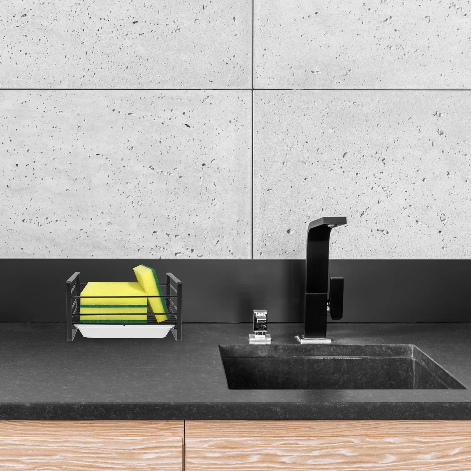 

Sponge Drain Holder Kitchen Sink Caddy Dishwashing Cloth Drainer Hollow Design Removable Tray Smooth Edges Iron