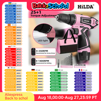 HILDA 12V Lithium Electric Drill  3/8-Inch Pink Electric Cordless Screwdriver Perforated Hand Mini Drill Power Driver Tools