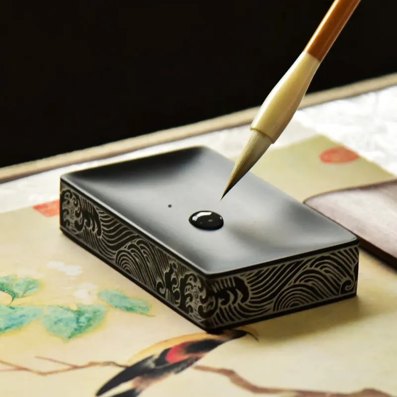 Natural Stone Inkstone With Wooden Lid Chinese Calligraphy Special Ink Grinding Slab Writing Painting Art Studying Stationery