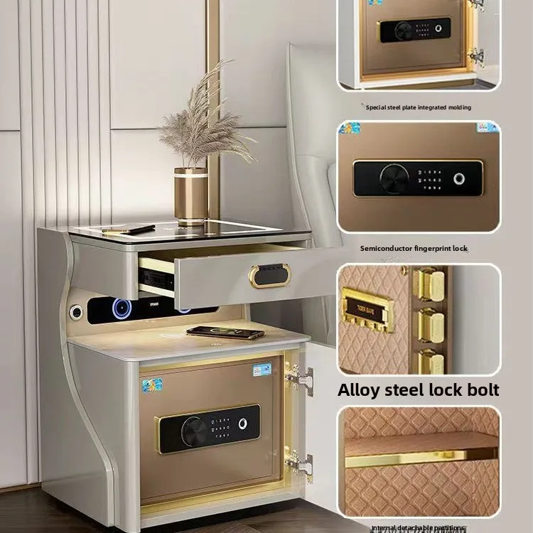 خزانة متكاملة متعددة الوظائف، طاولات شحن لاسلكية مزدوجة، طاولة بجانب السرير الذكية، منضدة ذكية مع آمنة