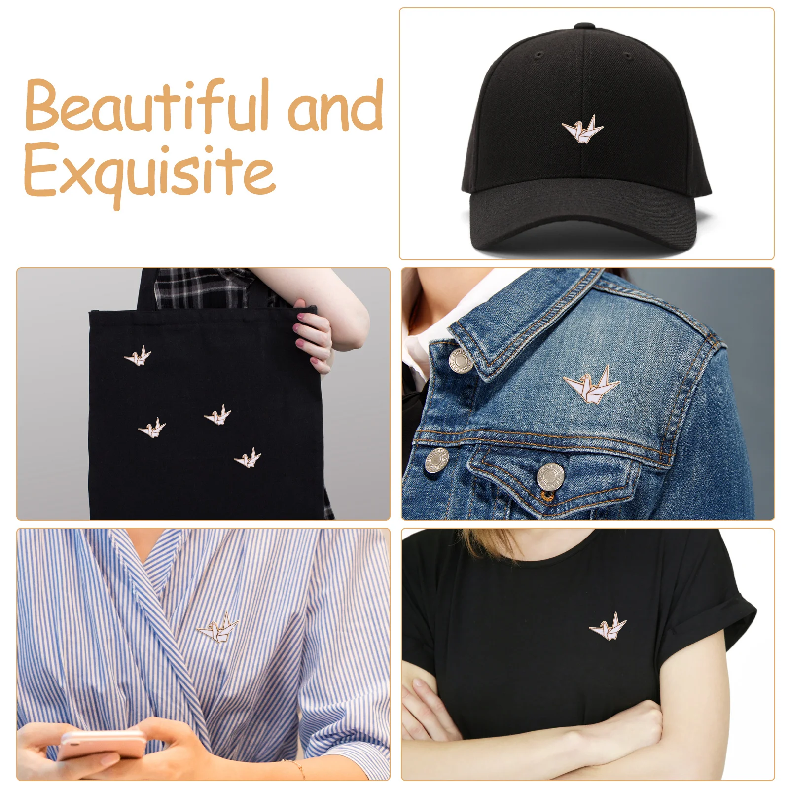

4 pcs Origami Crane Brooch Pin Metal Zinc Alloy Badge Lapel Pins For Women Fashion Jewelry Backpack Decor Aesthetic Craft