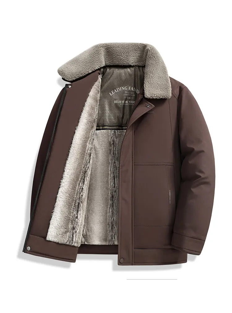 Winter Thick Warm Cotton Jacket Men Business Casual Faux Fur Lapel Collar Fashion Comfort For Elderly Fathers Daily Casual
