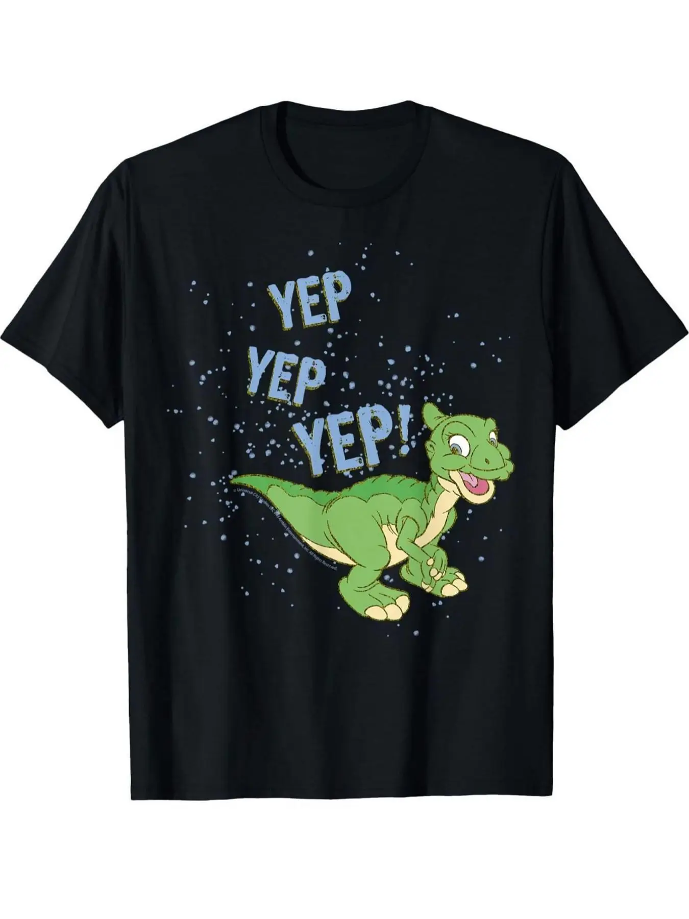 Men's Plus Size Black T-Shirt with Fun Cartoon Green Dinosaur Pattern - Summer Casual Wear with Playful Font and Shiny Star Embellishments