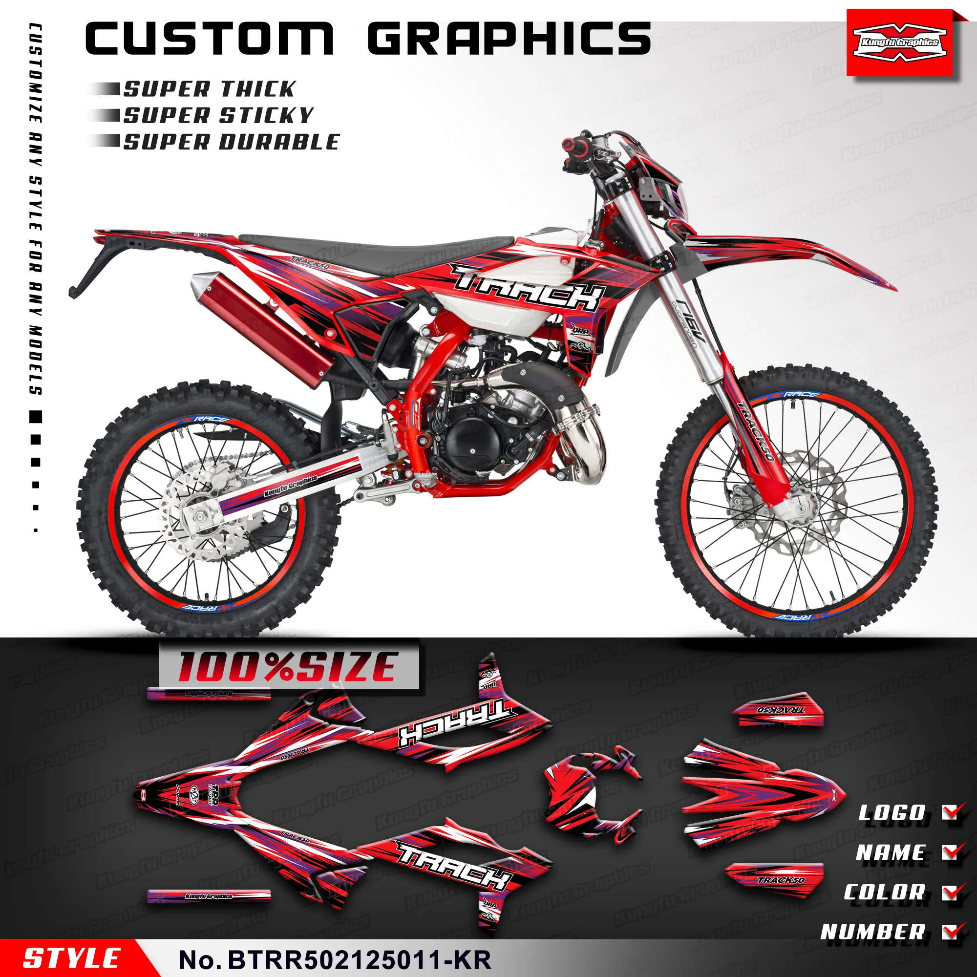 KUNGFU GRAPHICS Motorcycle Graphics Racing Sticker for BETA RR 50 Race 2021 2022 2023 2024 2025, Decoration, BTRR502125011-KR