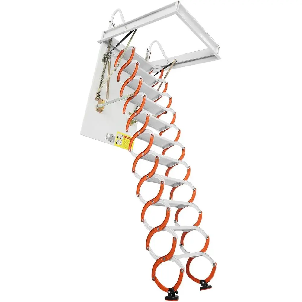 

Ceiling-Mounted 11-Step Retractable Attic Ladder with 661 lbs Capacity, Ideal for Attics, Garages, and Basements, Orange