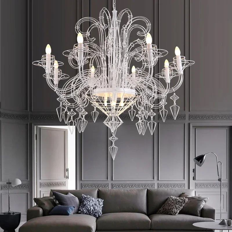 Baroque Black White Iron Designer Hanging Lamps Lustre LED Chandelier Lighting Suspension Luminaire Lamps For Foyer