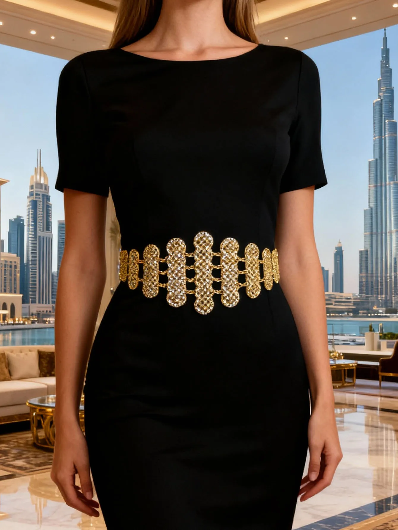 حزام أنيق للسيدات من حجر الراين الهندسي الذهبي على الطراز البوهيمي مناسب لحفلات الزفاف الخارجية هدية للأصدقاء والأخت #2