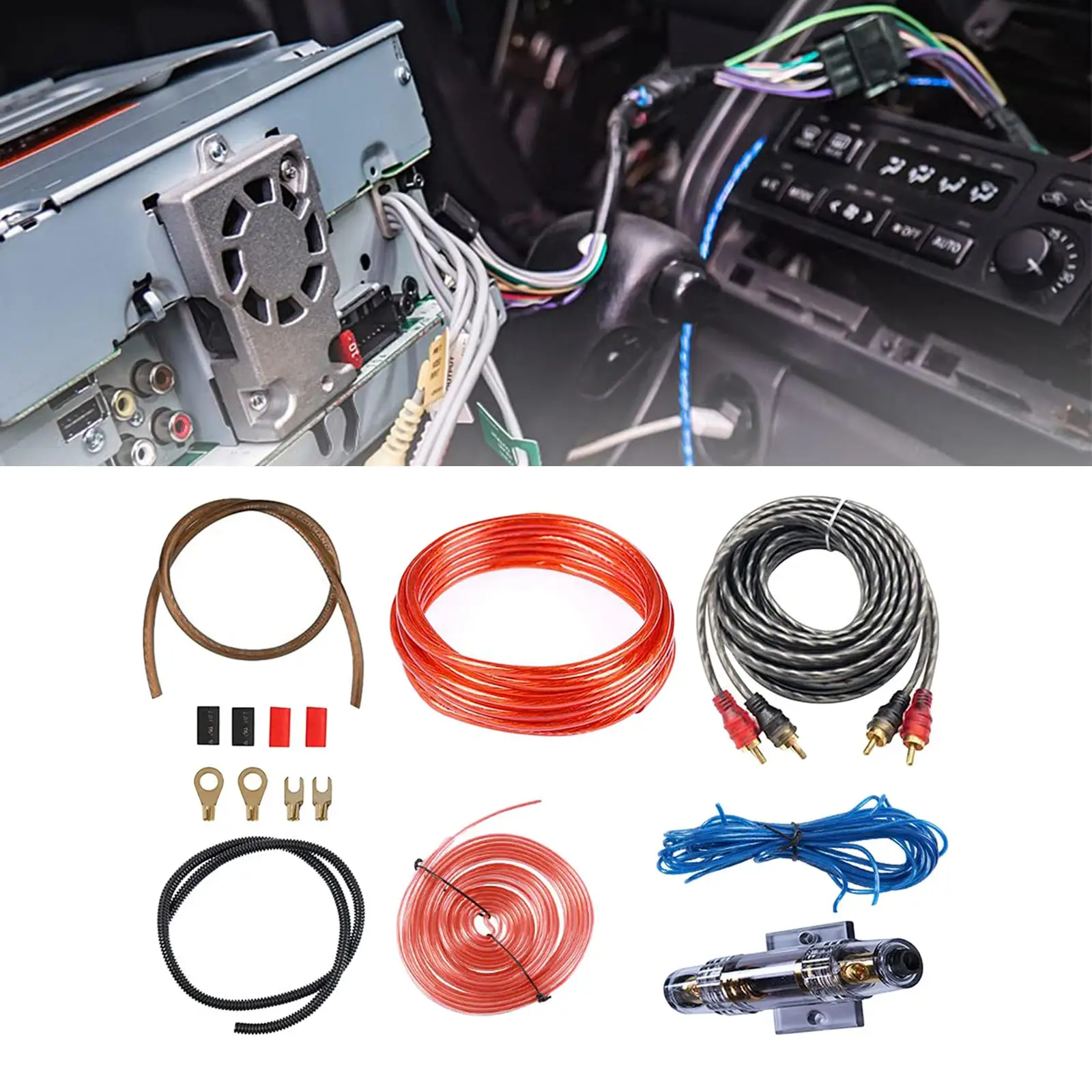 

Car Audio Wire Wiring Amplifier Installation Stereo Speaker Cable with Fuse Holder Woofer Wiring PVC Power Wire