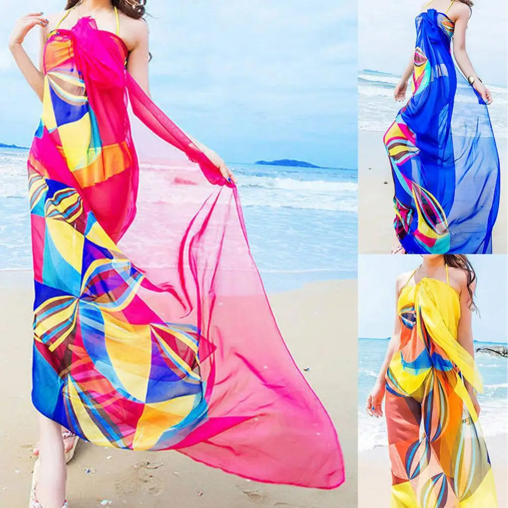 Wrap Scarf  Washable Rectangle Multi-functional Sarong Dress  Skin-friendly Beach Scarf